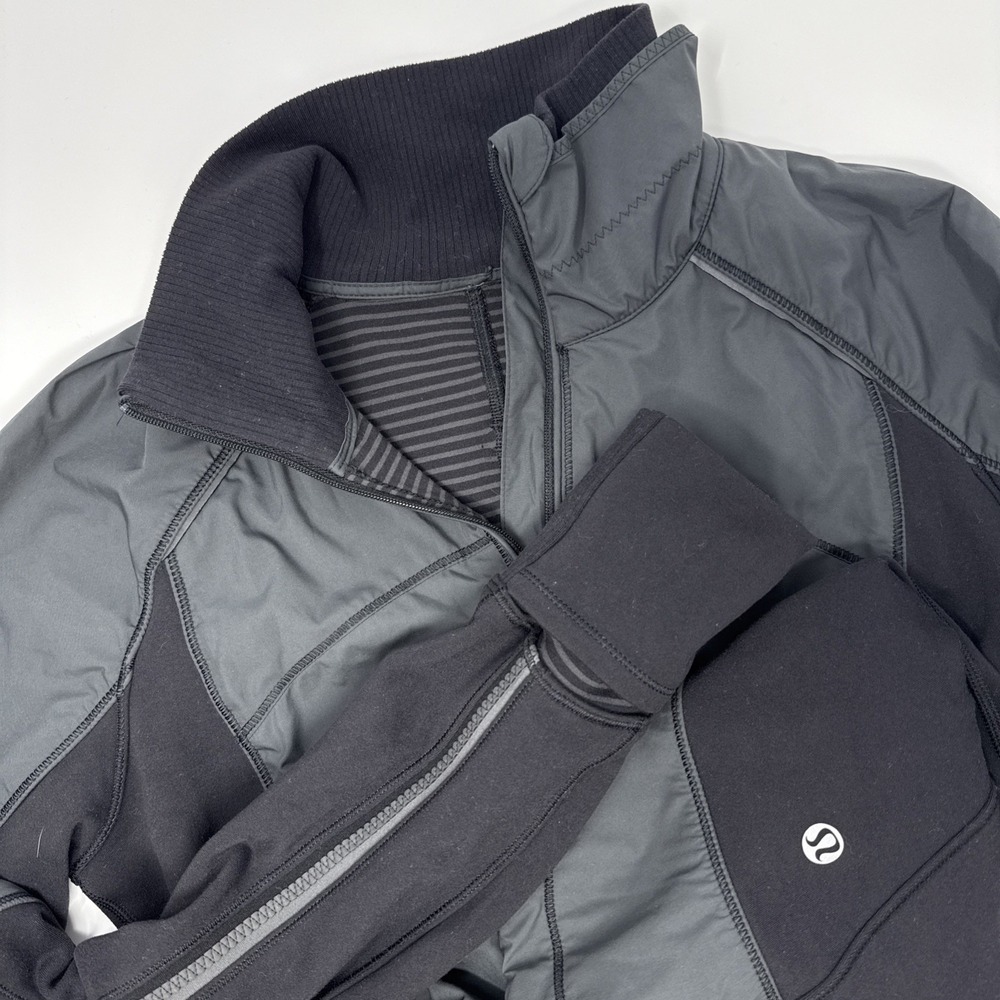 Lululemon Full Zip Athletic Jacket Black Grey Womens Small